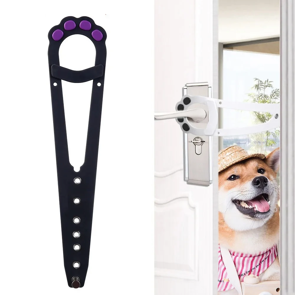 

1pc Black Pet Cat Door Holder Latch Prevents Dogs Enter Adjustable Elastic Gate Lock