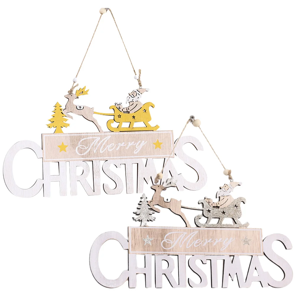 

2Pcs Classic Reindeer Sleigh Christmas Door Sign Delicate Hanging Board Festive Party Decor Photography Prop Christmas Door Sign