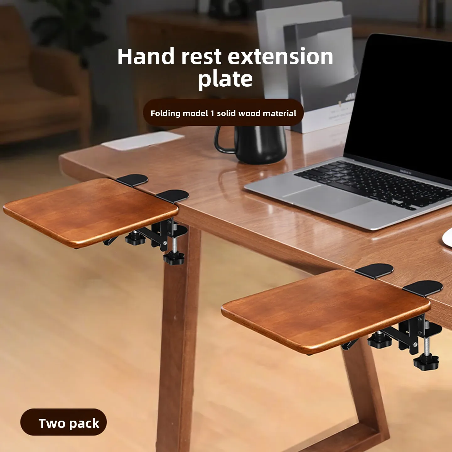 2 Pack Solid Wood Desk Armrest Extenders with Foldable Clamp Panels No Drill Elbow Support for Comfortable Keyboard Work