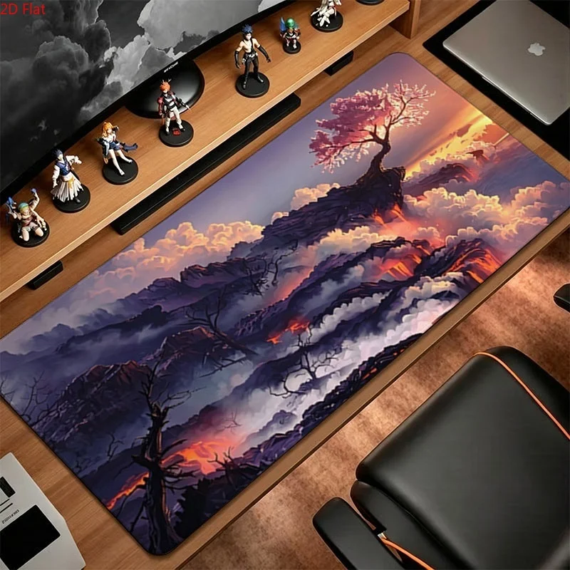 Surreal Volcanic Sunset Landscape Print Large Mouse Pad, Polyester Non-Slip Wear-Resistant Desk Mat, Easy to Clean, Multiple