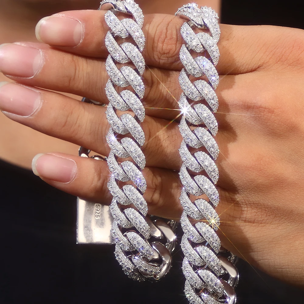 

Прованс S925 Серебряный кубинский браслет-цепочка для мужчин Муассанит Рок Кубинские звенья Браслеты Майами Репер Браслет Хип-хоп Браслет