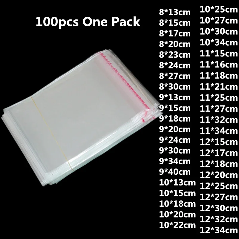 New 100pcs Clear Plastic Self Adhesive Bag Self Sealing Jewelry Accessories Candy Packing Resealable Gift Cookie Packaging Bag