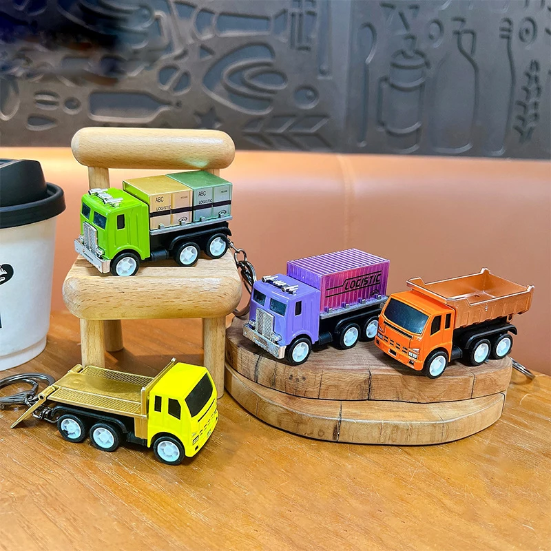 Creative Pull-Back Roller Transport Vehicle Cargo Cart Keychain Charm Fun Earth-moving Vehicle Bag Pendant Stress-relief Keyring