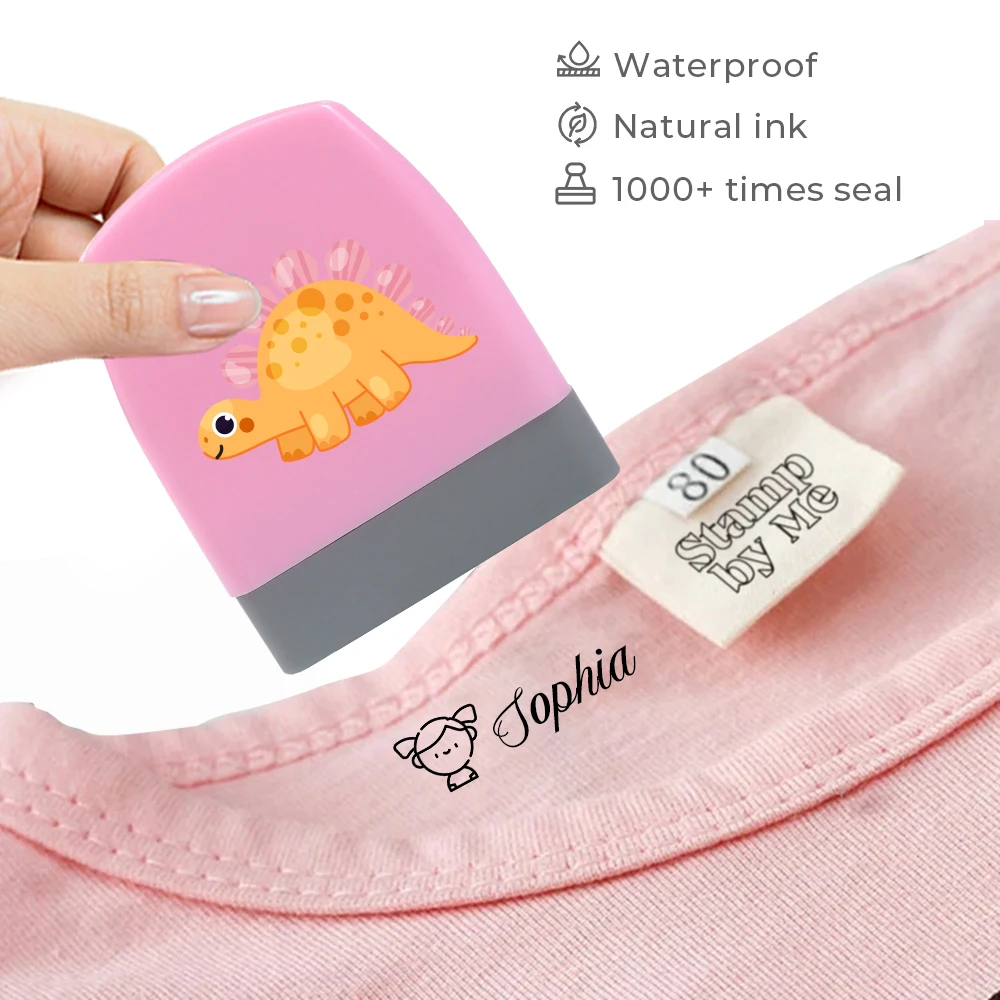 1 Stück personalisierter individueller Namensstempel mit Dinosaurier-Muster, wasserfester und lichtechter Farbe, ideal zum Beschriften von Cartoon-Kleidung