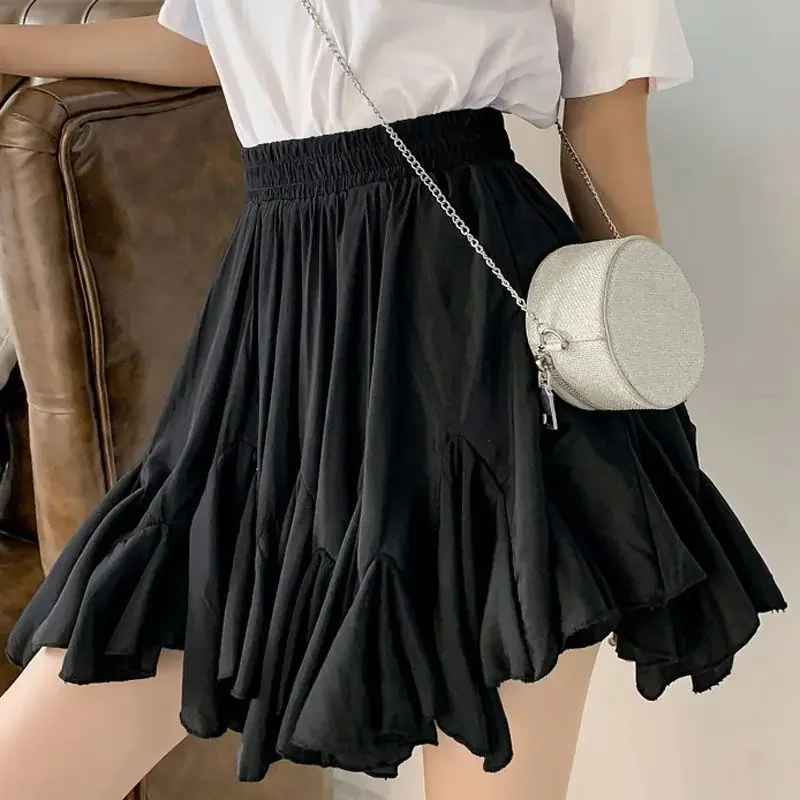 Woman Chiffon Skirt Solid Color Floral Print Practice Female Casual Pleated Mini Skirt Ladies Good Quality A-line Skirts P905