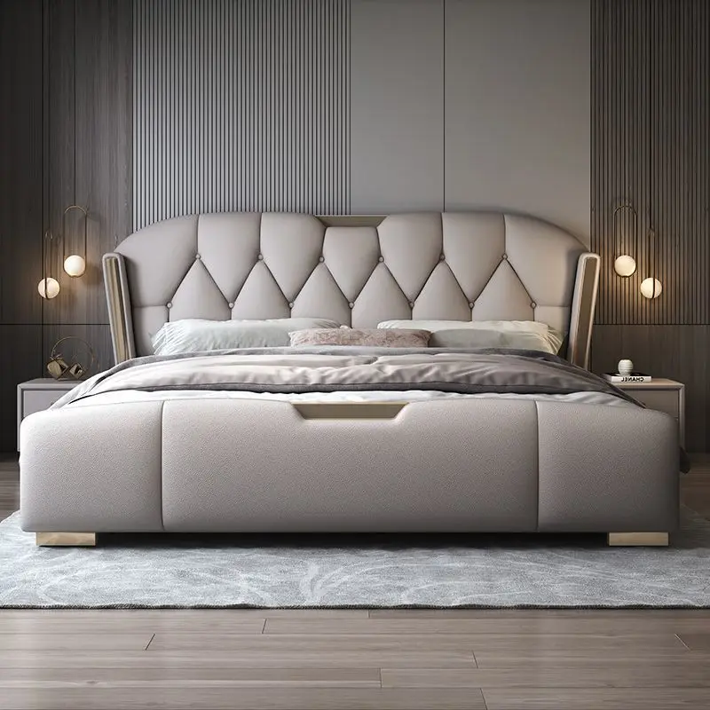 Italian Luxury Accessible Modern Casual Double Bed Up-Holstered with Soft Bag Storage for Bedroom or Wedding King Size