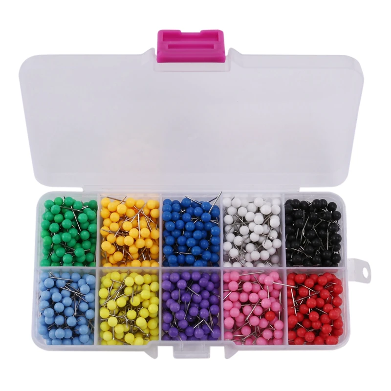 1000 Pcs Kaart Kopspijkers Duwpennen Plastic Kop Met Stalen Puntkurk, Board Veiligheid Gekleurd Punaise Kantoor Schoolbenodigdheden