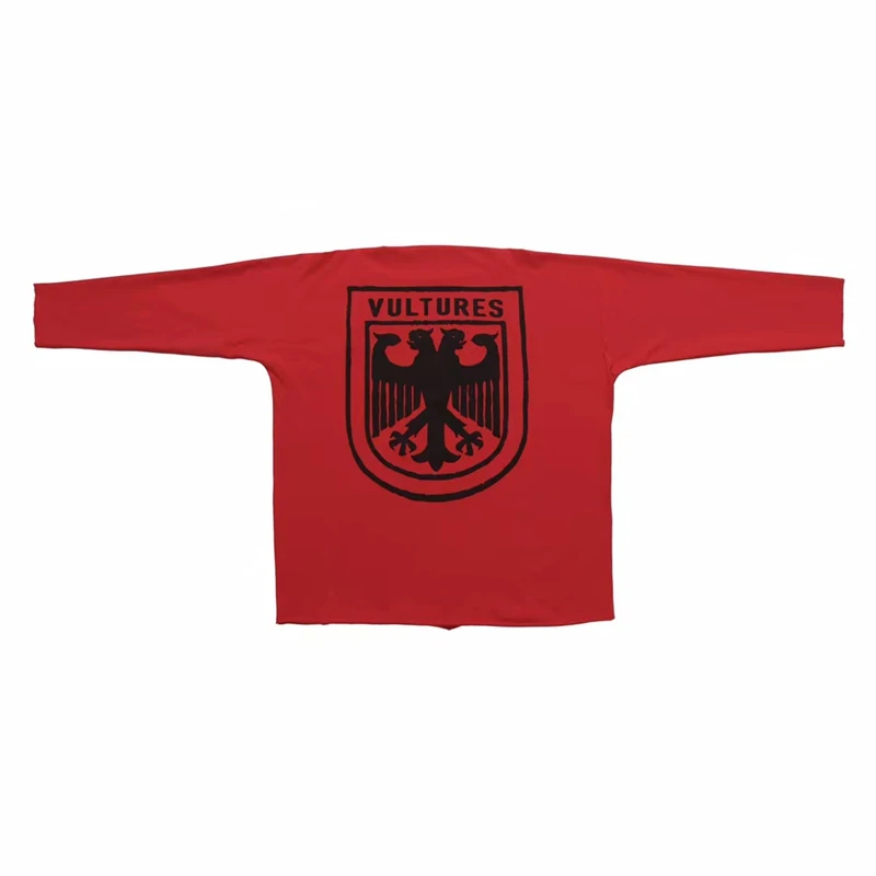 تي شيرت YZY Kanye بأكمام طويلة تي شيرت أحمر للرجال والنساء مقاس كبير تي شيرت #4