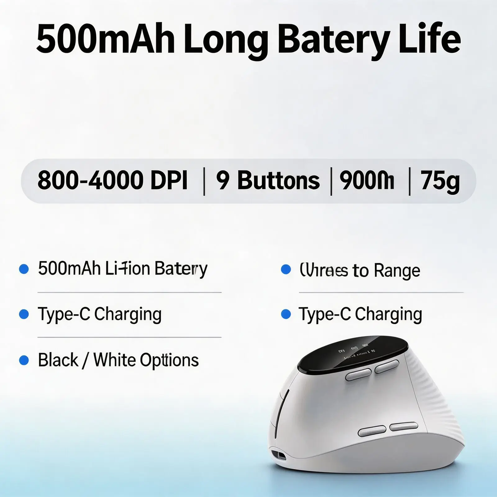 Wireless Vertical Ergonomic Mouse 2.4G Bluetooth 5.0/5.1 9 Keys 800‑4000DPI Rechargeable Silent Optical Mouse For Laptop Office