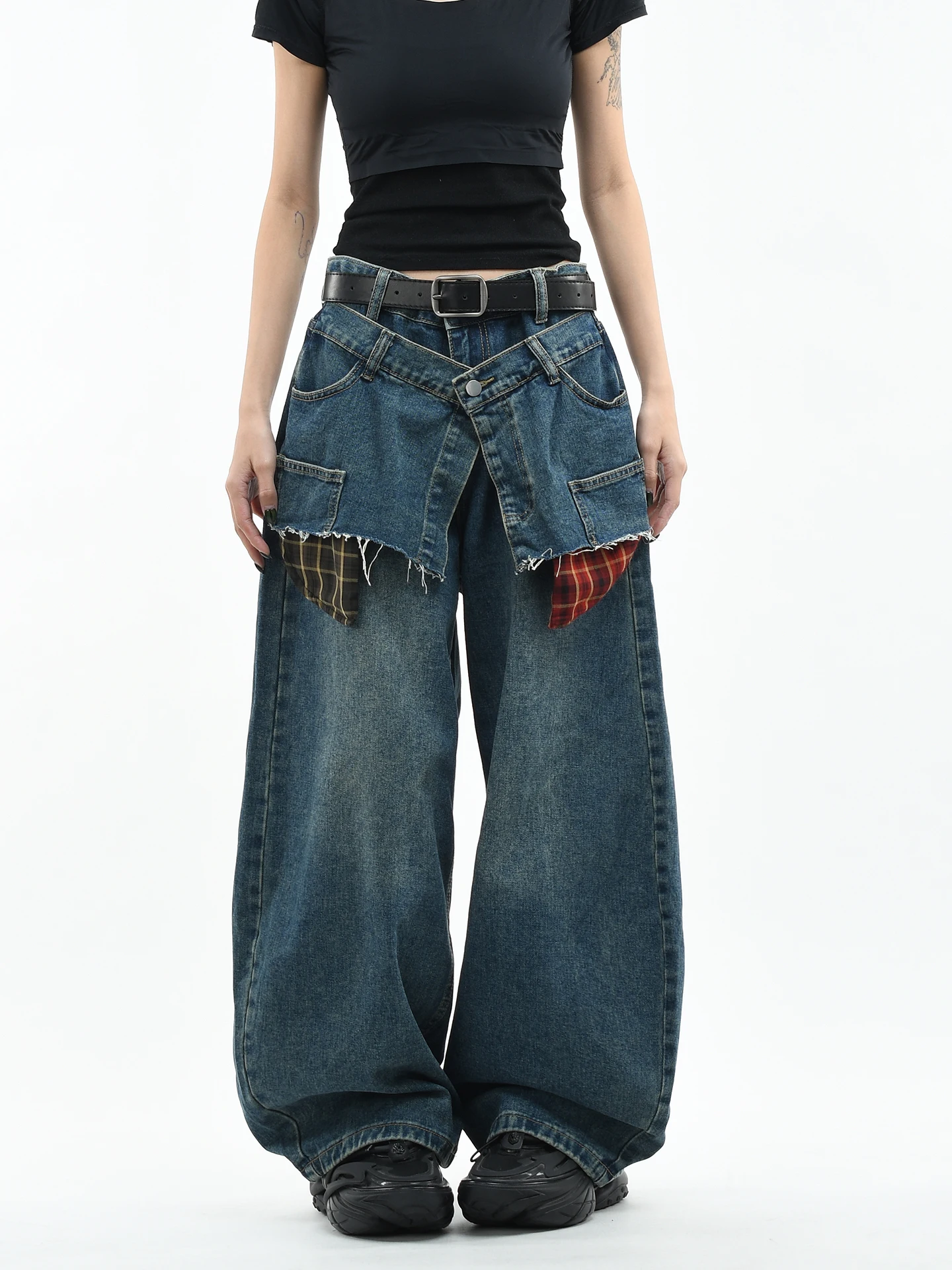 

OV Original American Sle Knife Wide Leg Jeans Men Women Loose Fit Bootcut Denim Jeans Casual Blue Cotton Blend