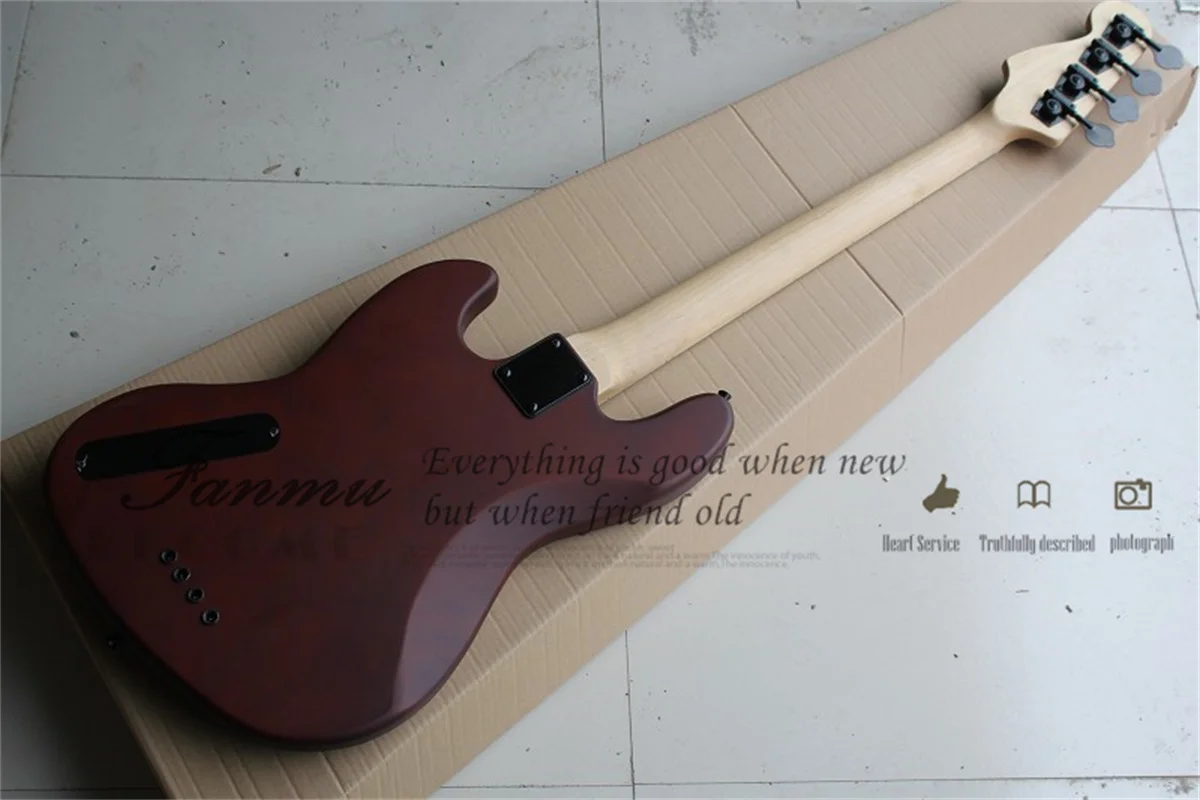 Fretless Bass Guitar 4 Strings Matte Brown Bass Mahogany Body Maple Neck Rosewood Fingerboard Black tuners