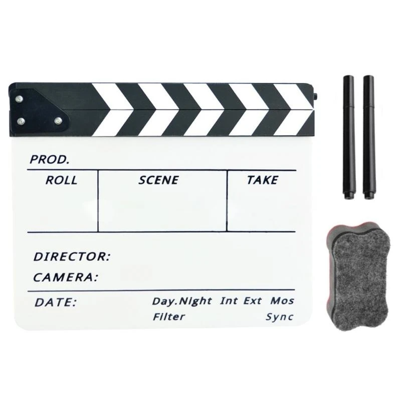  Clapperboard Acrylic Clapper Board with Dryed Erase Features Pen Slot 2 Pens