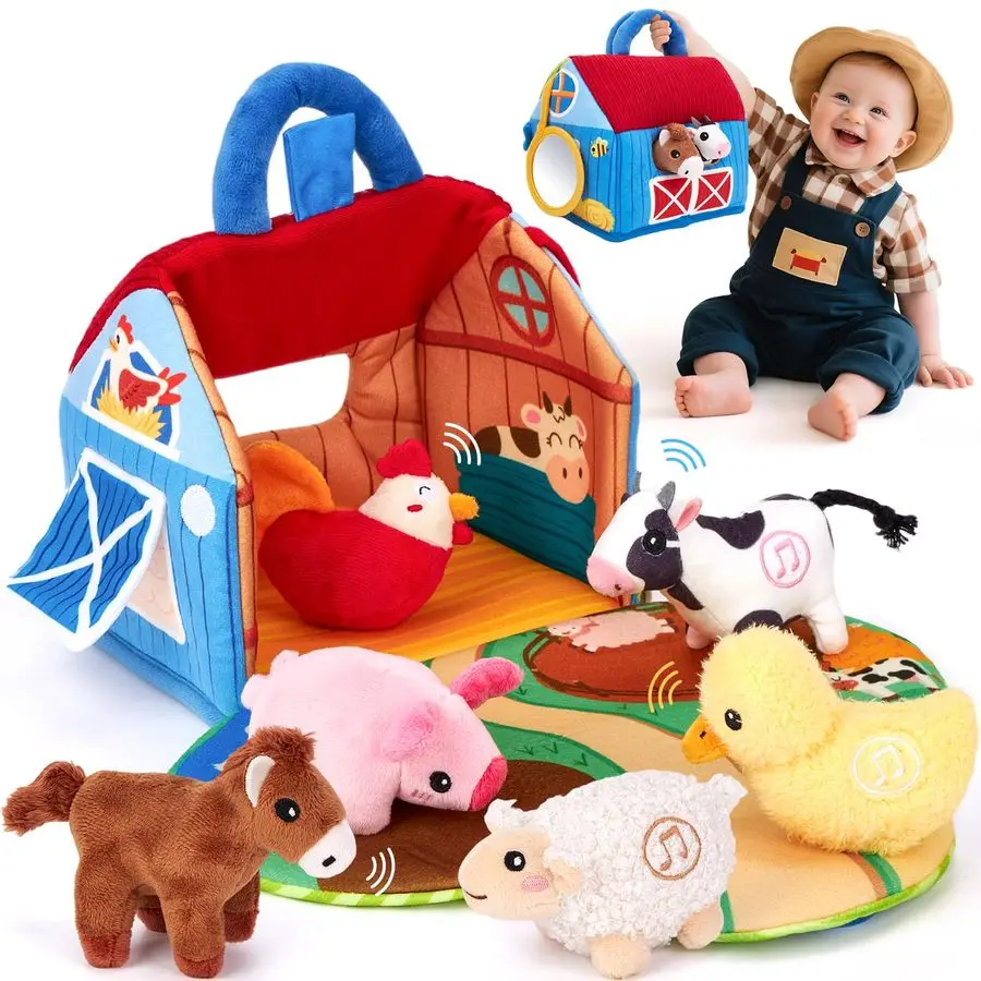 

Baby Toys 612 Months Surprise Barn with Stuffed Farm Animals with Real Sounds Montessori Toys for 6 Month Old Baby 1 Year Old Bo