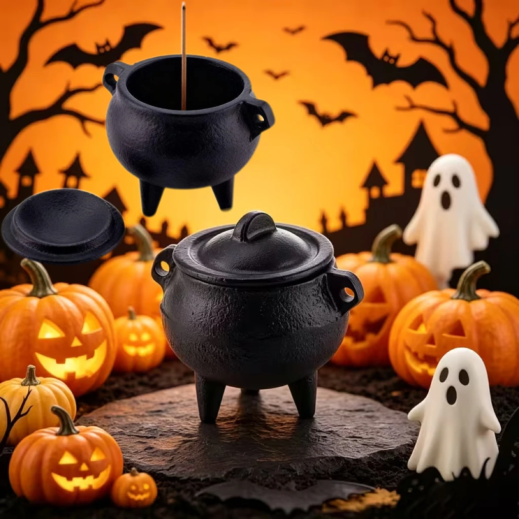 Household Mini Aromatherapy Stove Retro Black Cast Iron Creative Decoration Meditation Plant Incense Burner Halloween Decoration