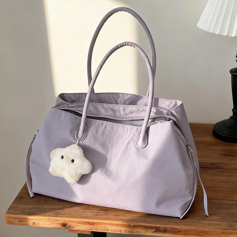 

Women Large Capacity Travel Shoulder Bag, Soft Multi-layer Tote Bags Summer Casual Lightweight Street Underarm Bag With Pendant