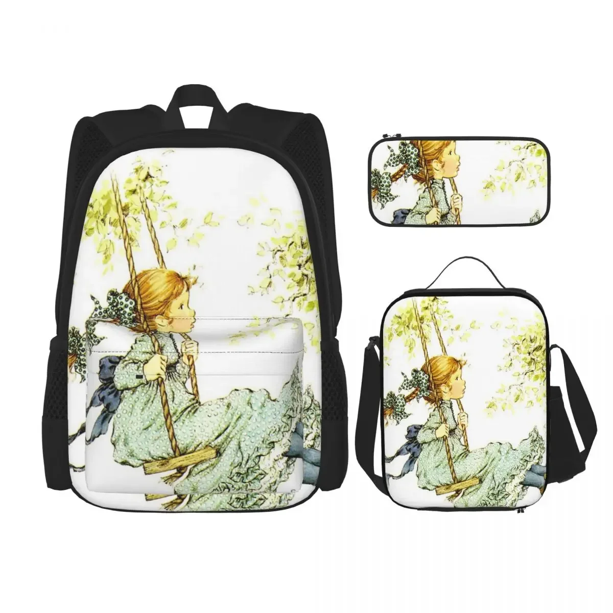 

Sarah Kay Swing Girl Backpacks Boys Girls Bookbag Students School Bags Cartoon Kids Rucksack Lunch Bag Pen Bag Three-Piece Set