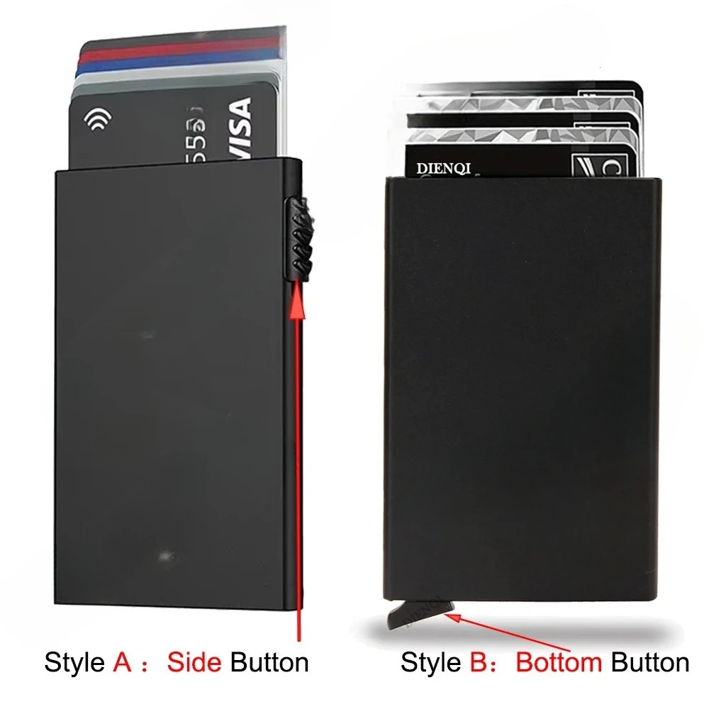 Rfid titular do cartão de crédito carteiras inteligentes homens id banco titular do cartão caso metal fino pop up alumínio minimalista carteira presente luxo