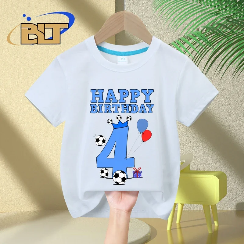 4-jarige Kinderen Verjaardag T-Shirt Voetbalfans Zomer Katoenen Korte Mouwen Casual Tops Voor Kinderen