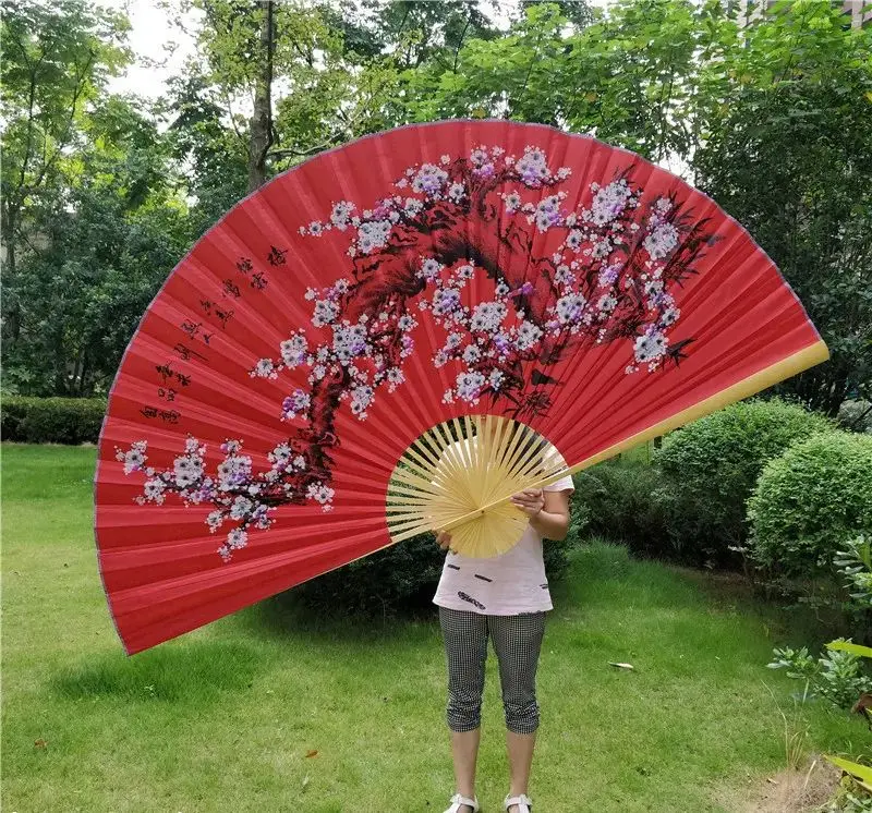50x88cm Folding Bamboo Fan Large Big Hand Classical Wall Mount Fan Living Room Decor Plum Fans Chinese Decoration Wedding Gifts
