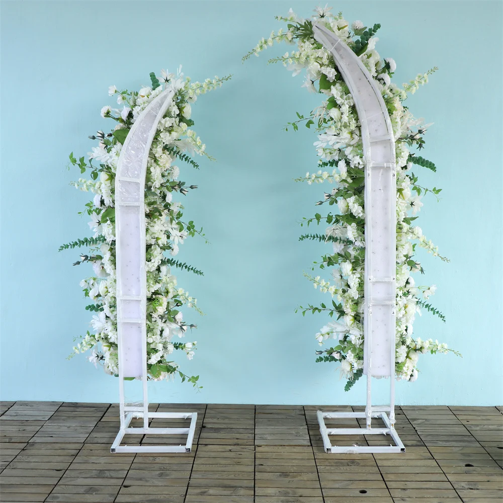 200cm Background White Rose Green Leaves Fake Flower Row with Arch for Wedding Floral Arrangement Decor Party Event Decoration