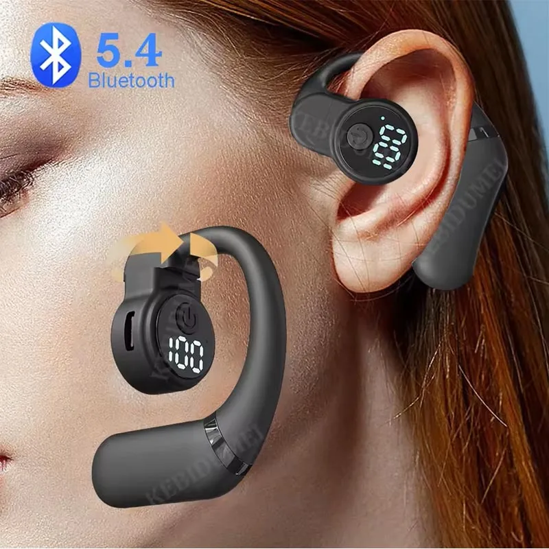 Bezprzewodowy zestaw słuchawkowy z zaczepem na ucho Bluetooth 5.4 Słuchawka 180 °   Słuchawki sportowe HiFi Stereo z redukcją szumów, obrotowe, wodoodporne