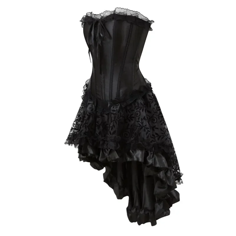 Robe Sexy Burlesque Femme Danseuse Sorcière Halloween, Sexy Overbust Bustier Corset Mini Jupe Gothique Corset Robe Avec Jupe S-6XL R