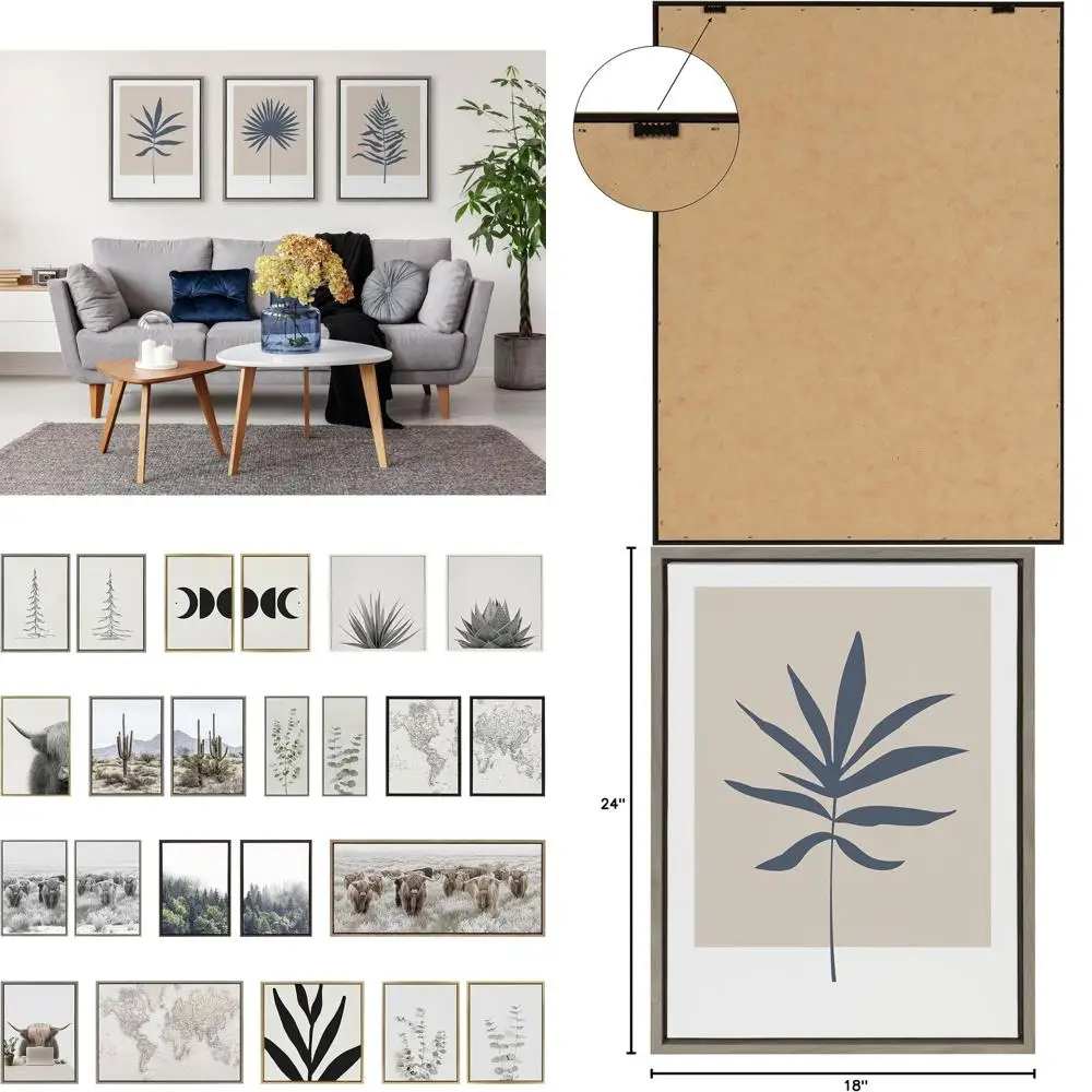 

Sylvie Botanical Leaf Art by Creative Bunch: 18x24 Muted Tan & Blue Framed Canvas