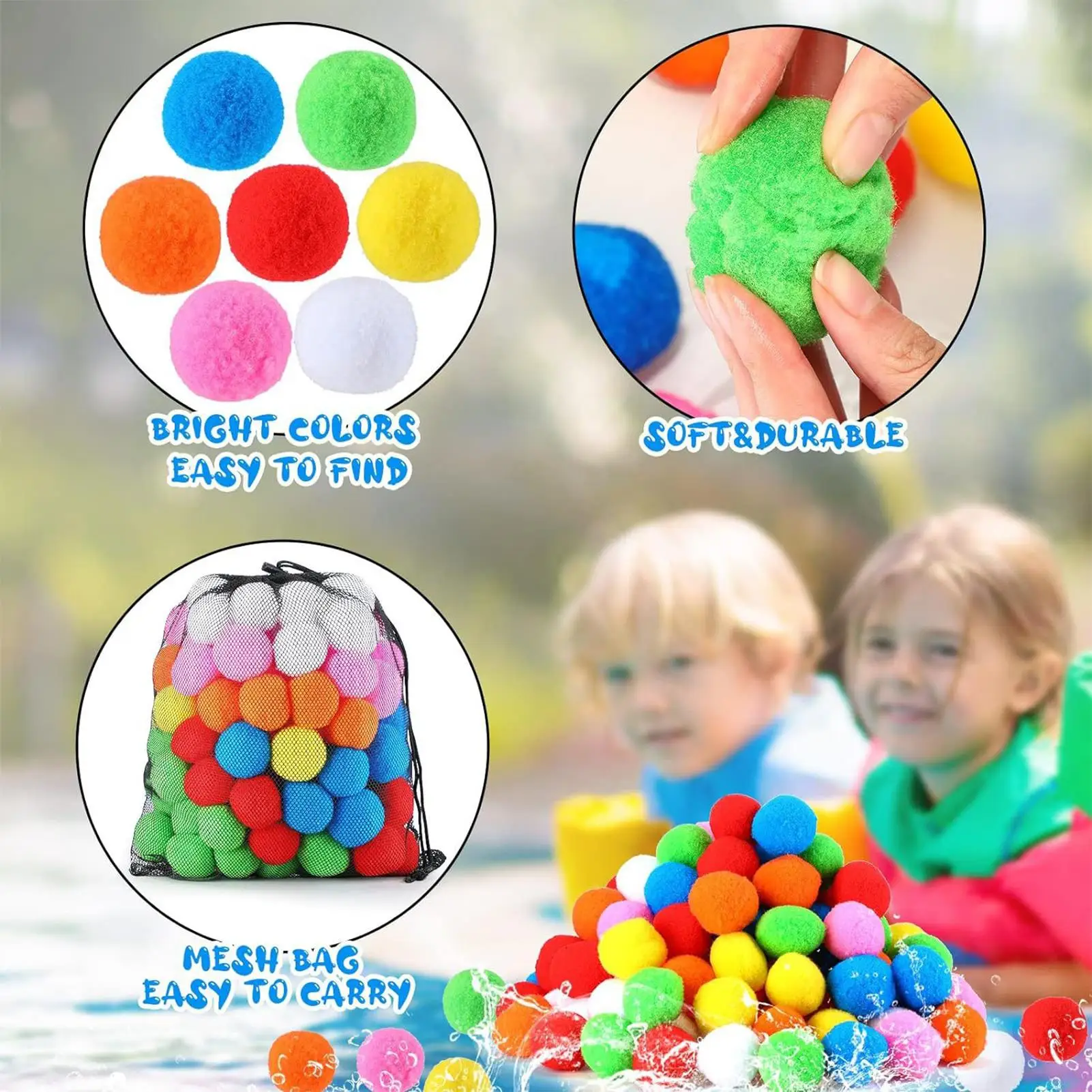 7/8 Colors 60pcs Water Soaker Balls Reusable Sponge Water Balloons Cotton Splash Toys for Pool Beach Summer Swimming Games Toy view 4