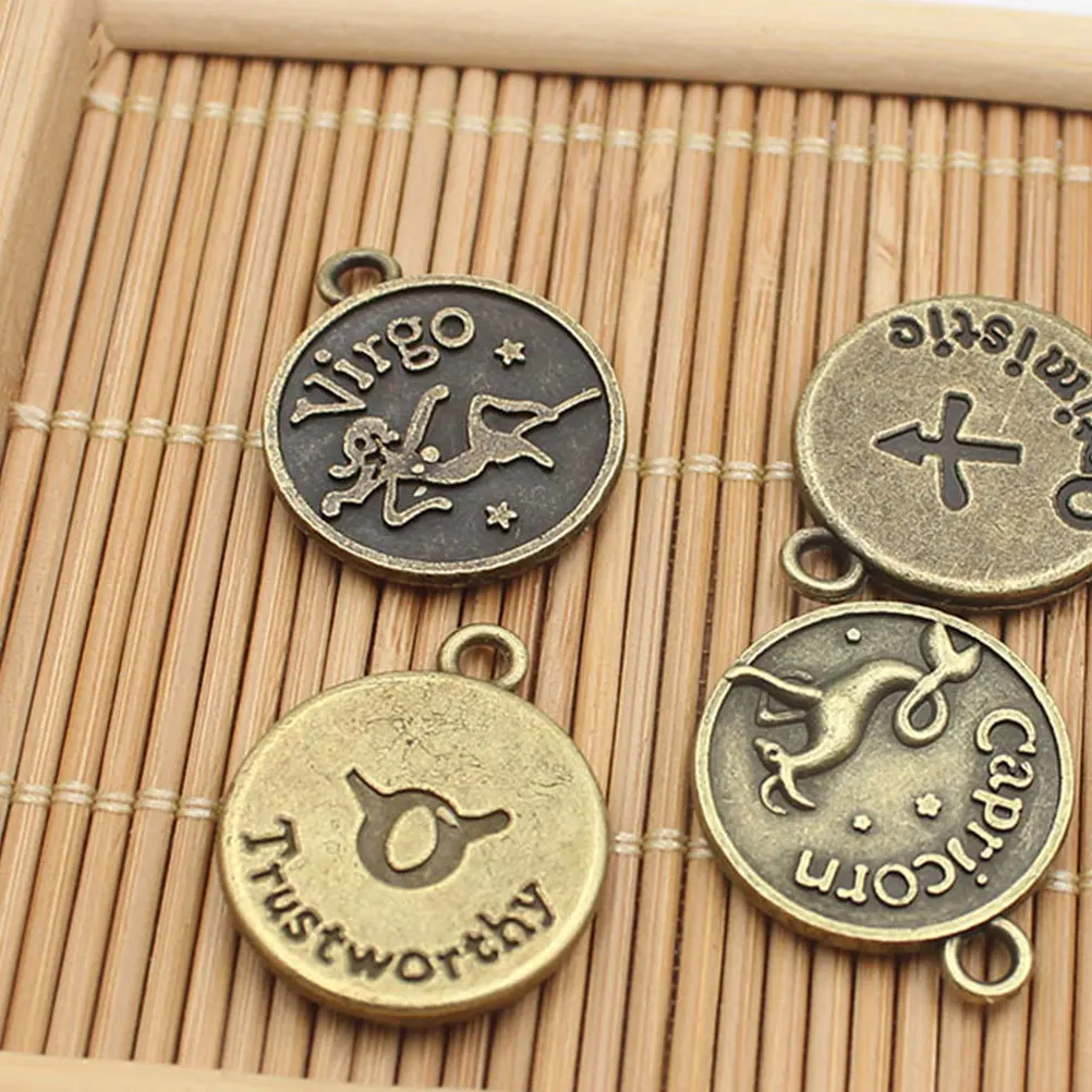 

36 Pcs Constellation Pendants Beads Zodiac Alloy Charm Jewelry Making Necklace Craft