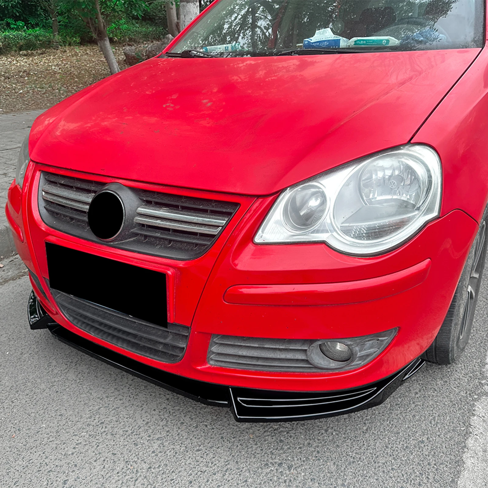 For Volkswagen VW Polo MK4 9N 2005-2008 Front Bumper Spoiler Lip Gloss Black/Carbon Fiber Look Lower Splitter Blade Protector view 6