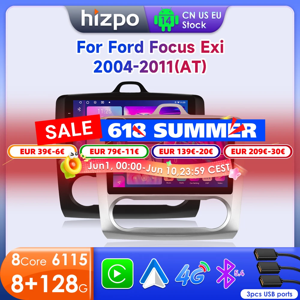 Hizpo carplay rádio do carro para ford focus 2 mk2 2004-2008 2009 2010 2011 android auto multimídia player gps 2din autoradio rds 6115