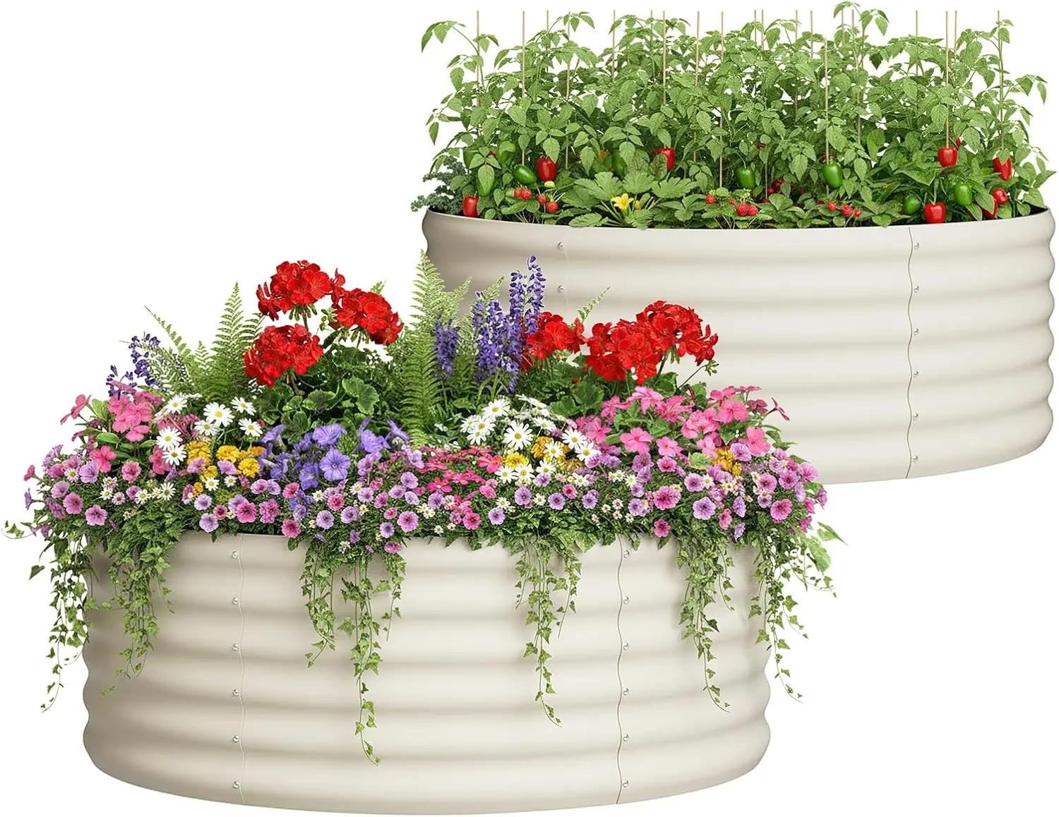 Outdoor Round Metal Raised Garden Bed, 4x4x1.5ft, Galvanized, 2 - Pack, MW