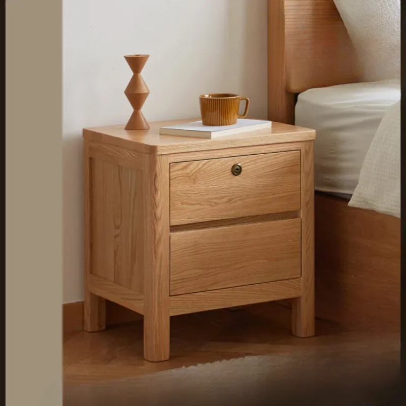 All solid wood bedside table Nordic bedroom with lock drawer locker Simple storage cabinet