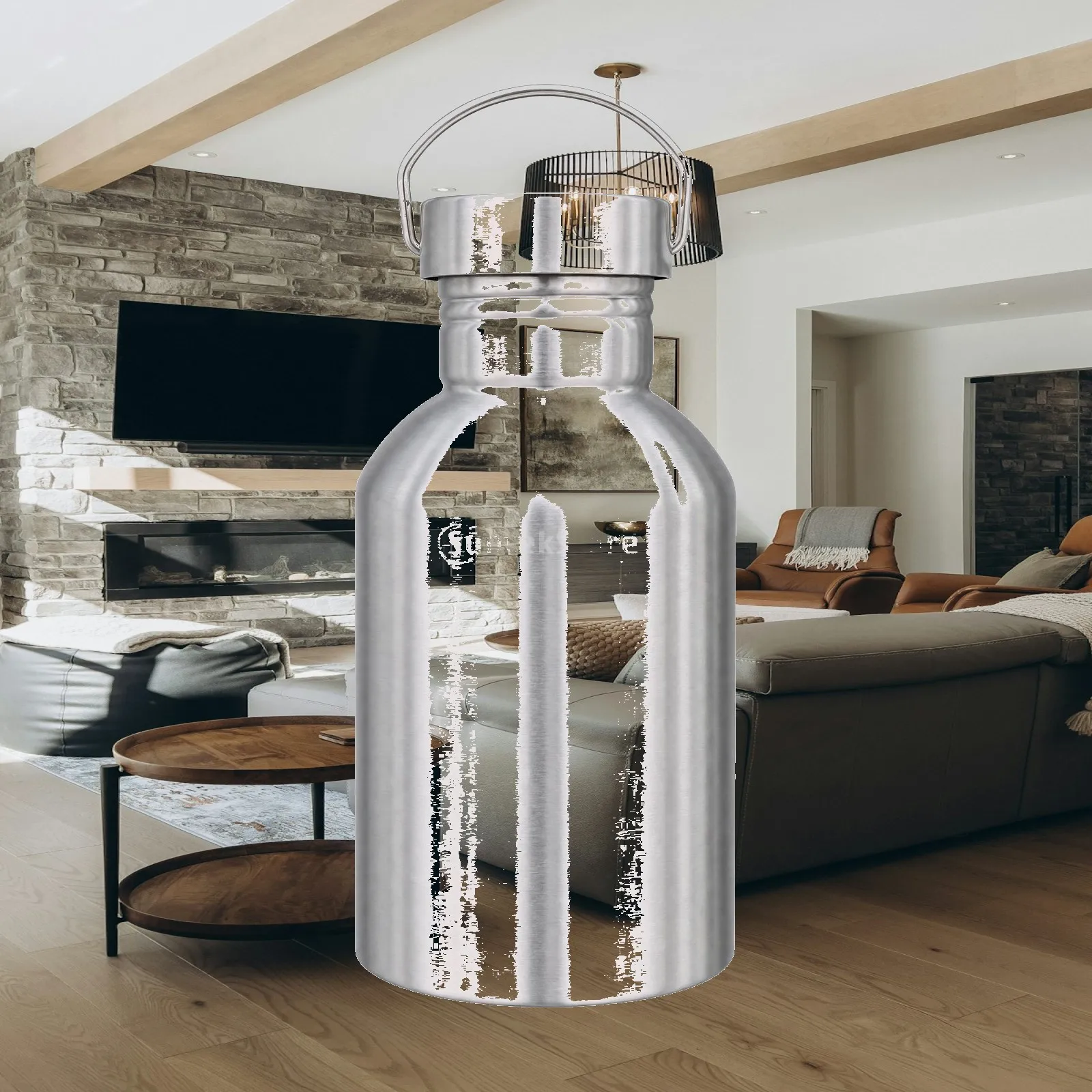 2000ml Stainless Steel Outdoor Sports Kettle with Handle Leakproof Large Water Bottle for Hiking Travel Camping Gym