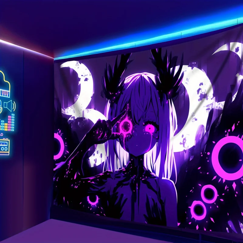 VIKAMA Cyber Girl Wandteppich im Neon-Stil: Hintergrund für Gaming-Zimmer und Schlafzimmer, dekorativer Wandteppich für Wohnzimmer und Eingangsbereich