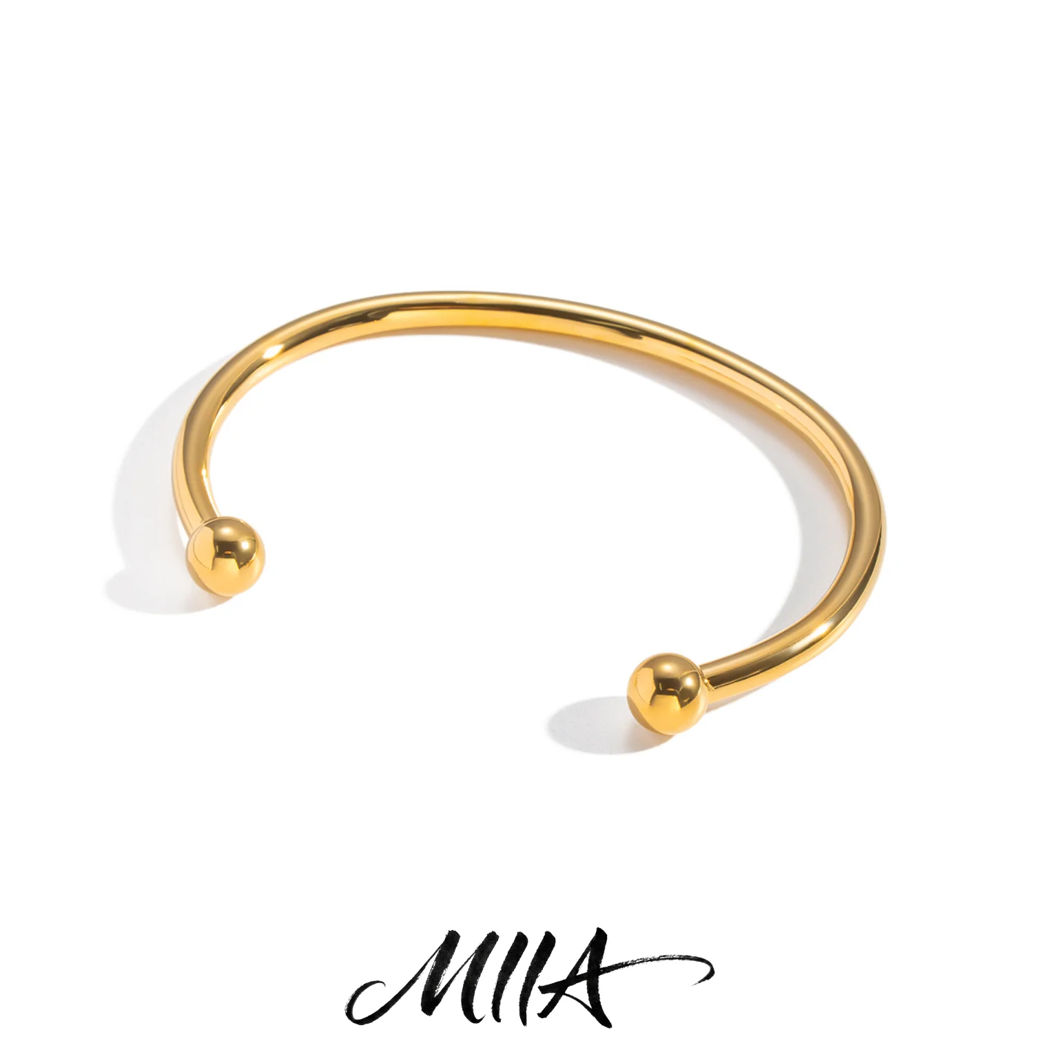 Miia Minimalism Cuff Open Bracelet Bangle for Women 18K Gold PVD Plated Stainless Steel Texture Wrist Daily Jewelry
