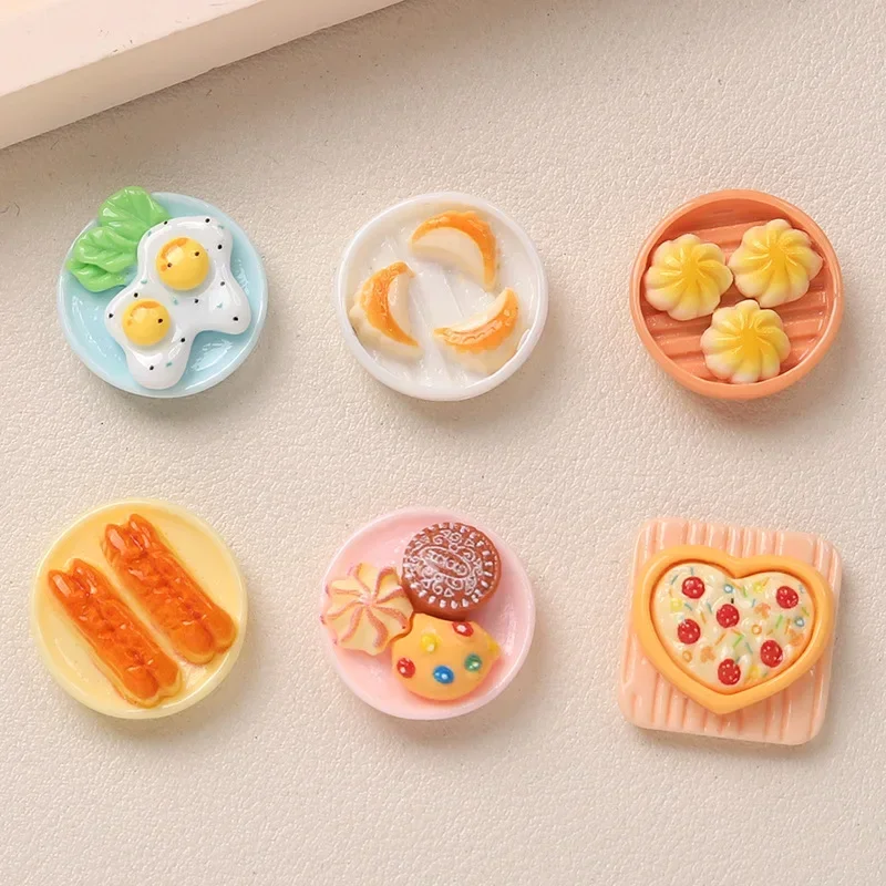10/100pcs Resin Accessories Miniatures Breakfast Series DIY Dollhouse Handmade Hairpin Phone Case Buckle Materials Home Decor