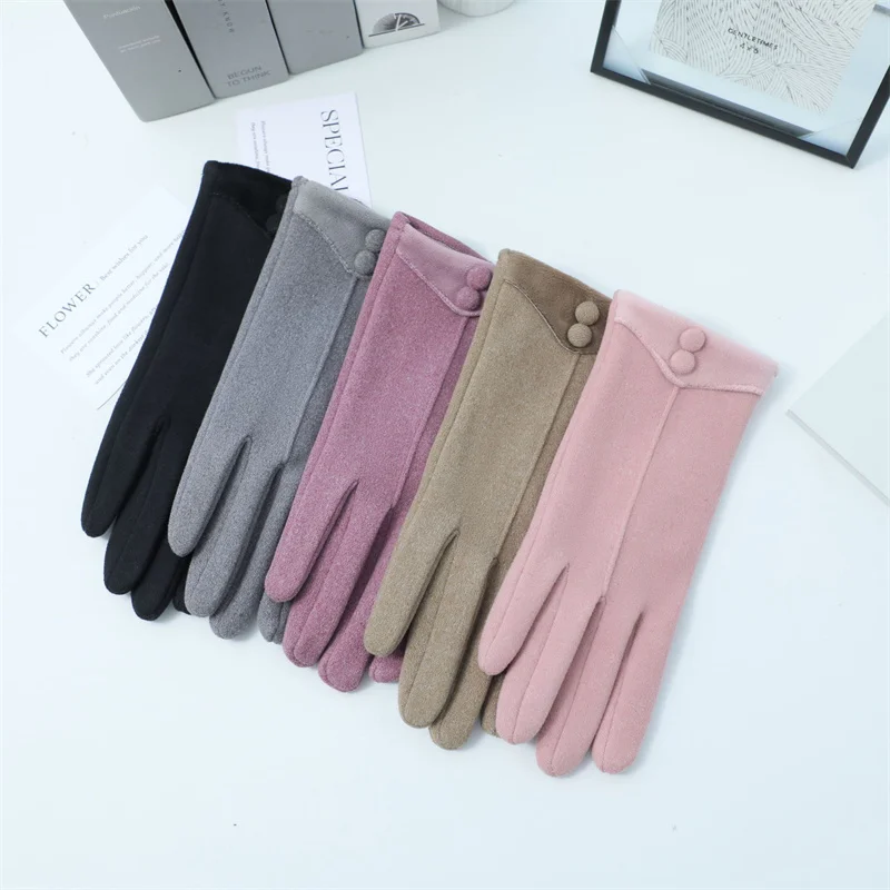 New Fashion Buttons Grace Lady Glove Winter Women's Gloves Elegant Touch Screen Warm Windproof Riding Gloves Mittens Accessories