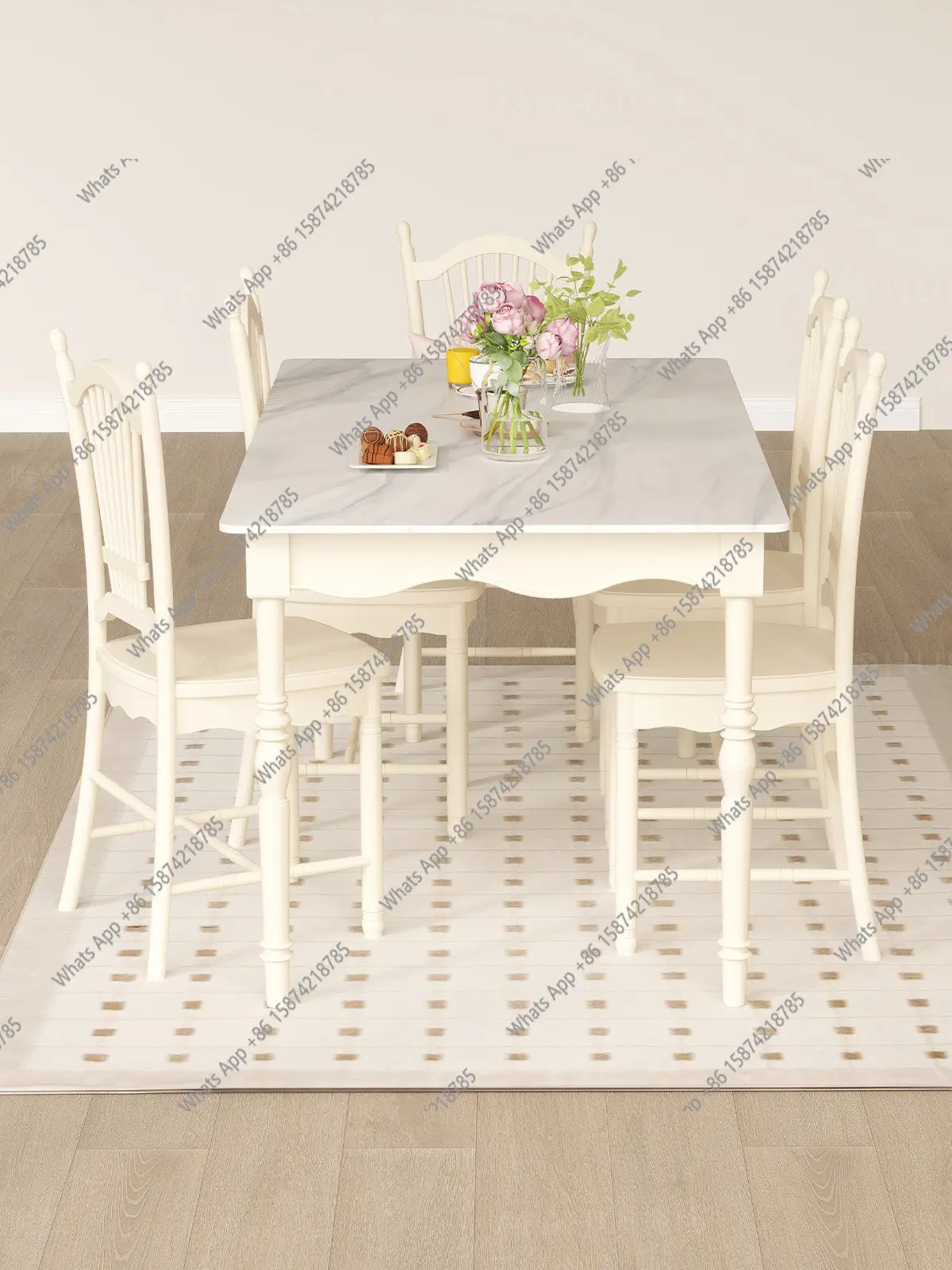 

XModern Solid Wood Table Living Room Home Simple Family Dining Table And Chairs French Tea Table Combination