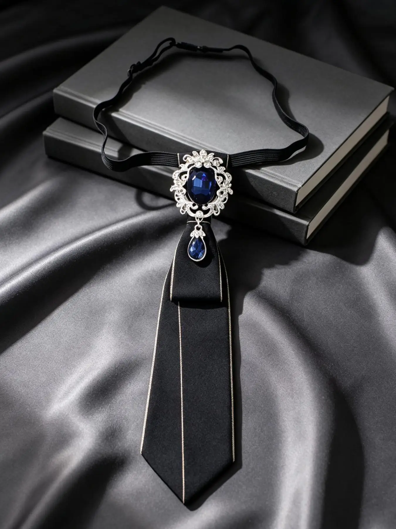 Pre-Tied Rhinestone Tie, Imitation Gem Belted Necktie, Essential for Shirts, Uniform Decoration, Party, Graduation, Daily Wear