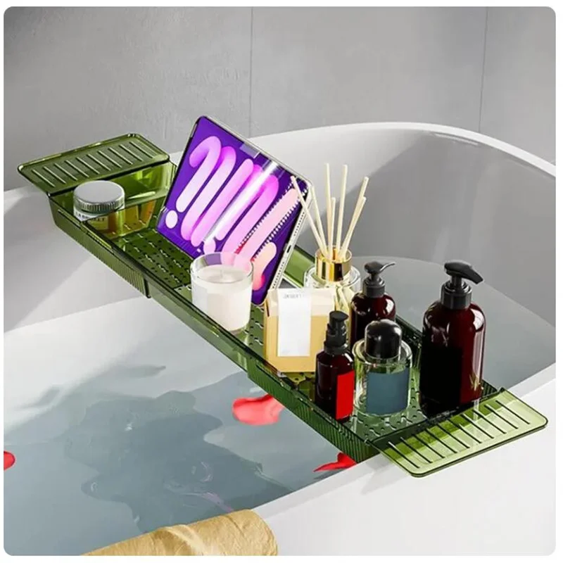 Bathroom Bathtub Tray Expandable Bath Table Over Tub Multifunctional Bath Rack Organizer For Book Wine Phone Bathroom Shower