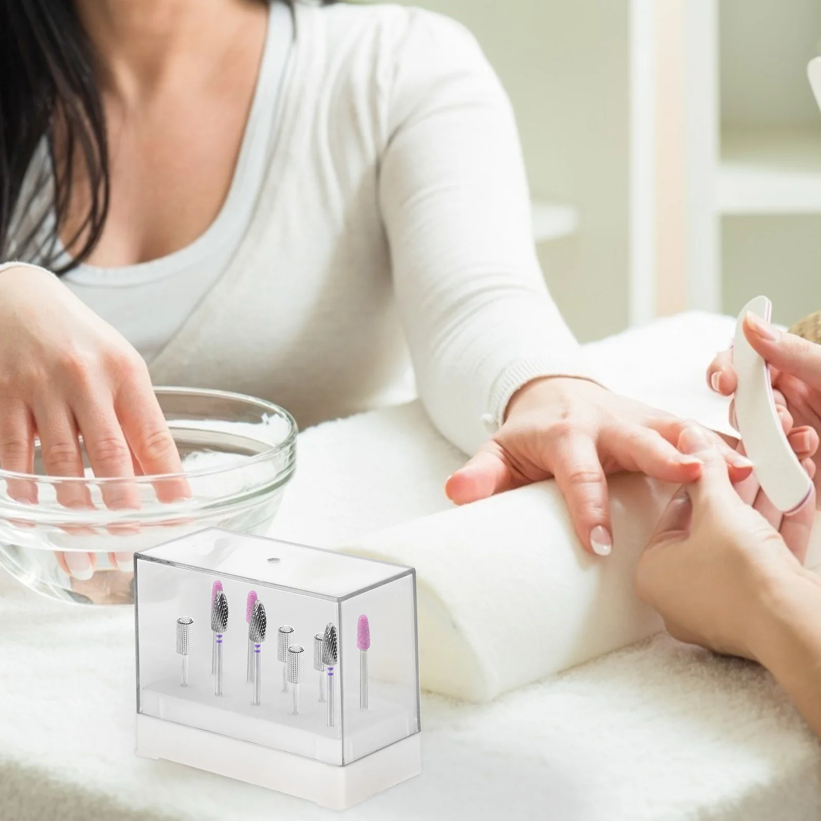

2Pcs Grinding Head Storage Box Nail Drill Bit Case Organizer Clear Transparent Plastic Home Nail Art School Use Storage Solution