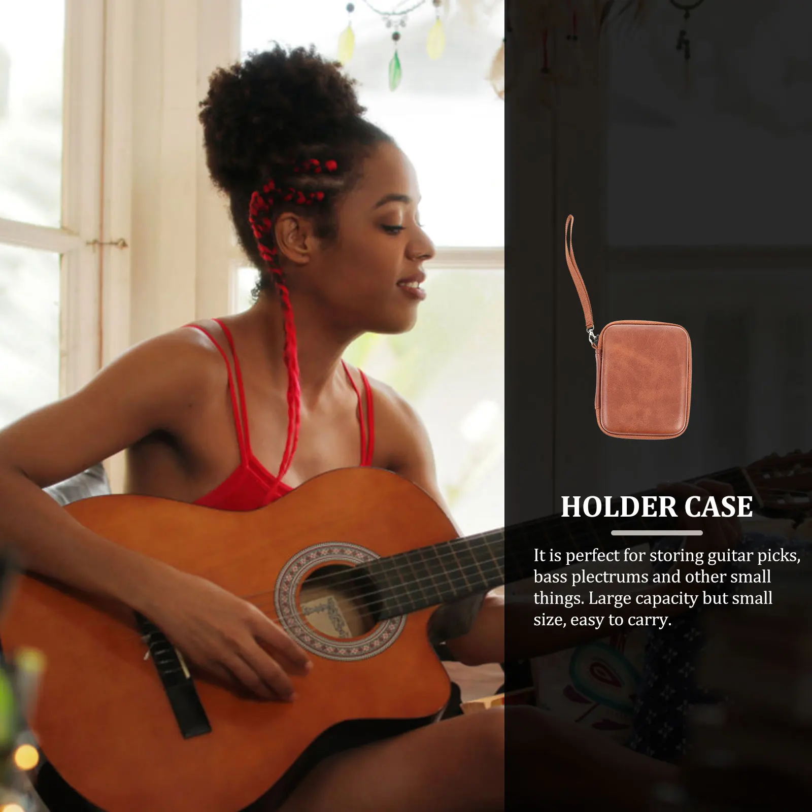 حافظة حامل اختيار الجيتار مادة EVA لون بني تخزين مدمج لملحقات اللقطات حقيبة بليكتروم محمولة مع شبكة سحاب #3