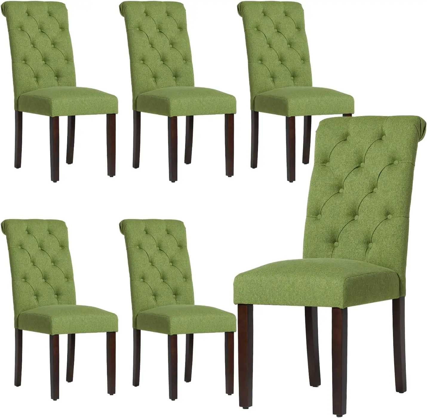 Tufted Dining Chairs Set of 6 Upholstered Parsons Dining Room Chairs Fabric Kitchen Side Chair with Wood Legs Green