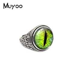 2019 New Vintage Punk Green Dragon Eyes Vintage Rings Jewelry Dragon Eye Art Photo Glass Cabochon Adjustable Rings