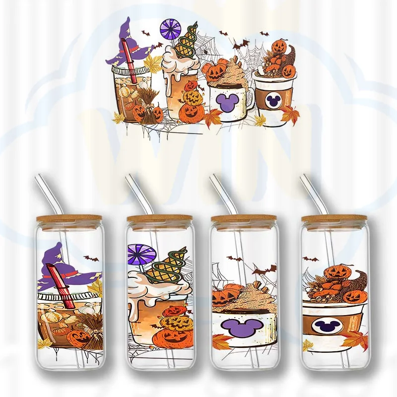 Halloween e Natal Thanksgiving Adesivos, Copa Wraps, Transferências UV DTF, 16OZ