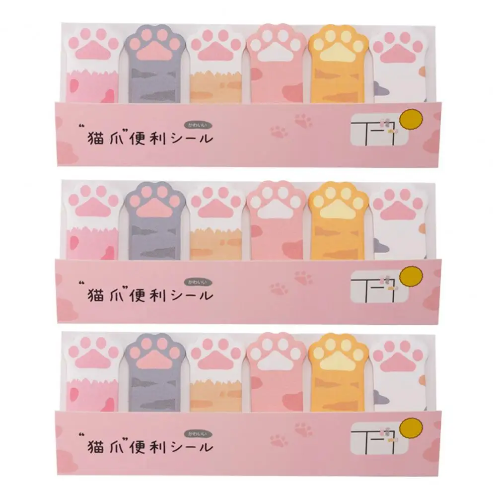 3Pcs Sticky Note Self-adhesive Leave Message Stationery Cartoon Cat Paw Scrapbook Index Bookmark School Office Supplies