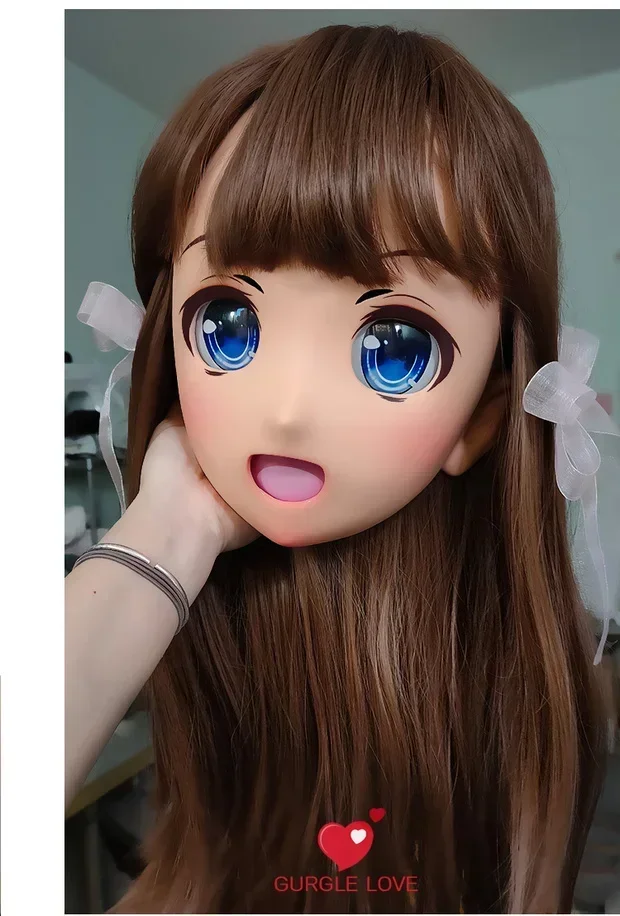 (GL Caomei) 女性用スイートガール樹脂製ハーフヘッド着ぐるみクロスドレッサーコスプレ日本のアニメロールロリータドールマスク（目とウィッグ付き）