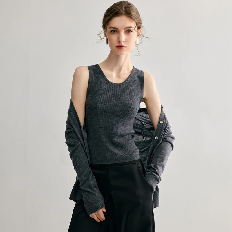 

Тонкий трикотажный жилет из 100% шерсти, женский, в минималистичном стиле, без рукавов, внутренний слой, утягивающая нижняя рубашка.