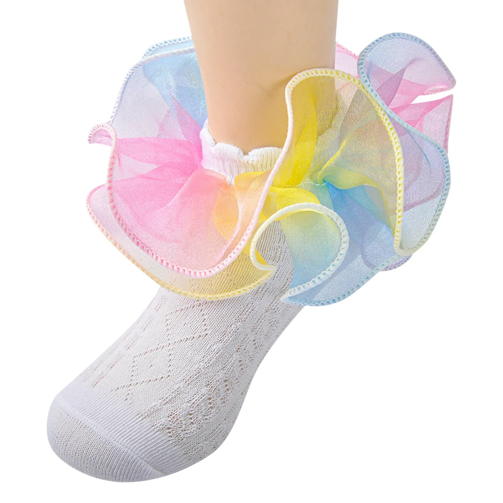 

Summer Kids Cotton Socks Girls No Show Toddler Floor Socks Rainbow Color Lace Trim Thin Soft Breathable No Show Socks 2024
